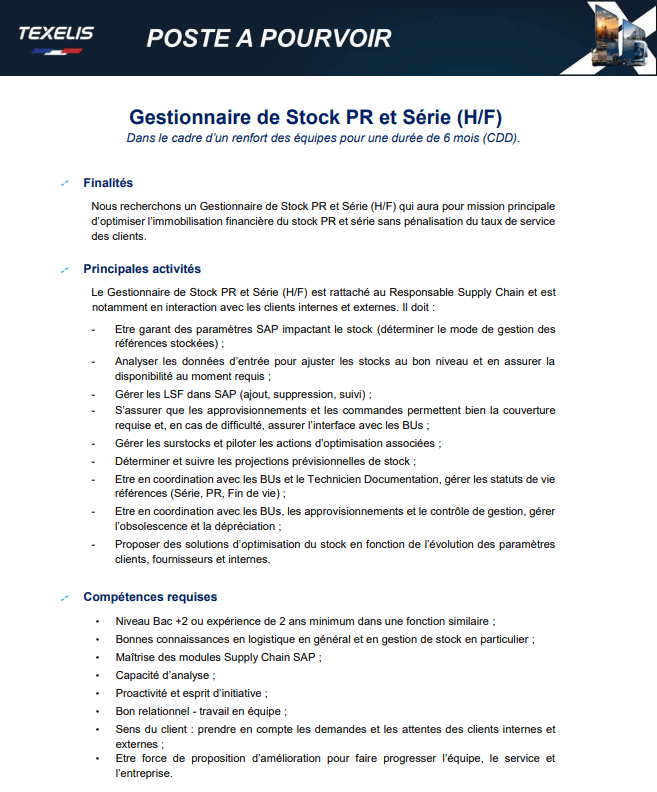 Gestionnaire stock PR et Séries (H/F) 1