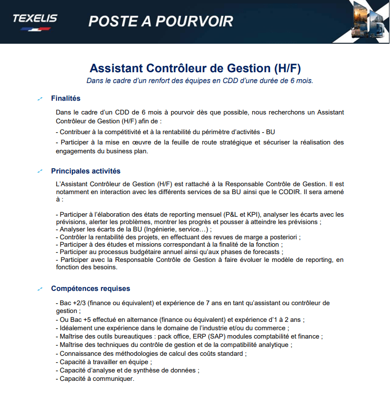 Assistant au contrôle de gestion 