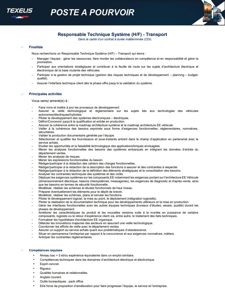 Offre d'emploi - responsable technique système (H/F)