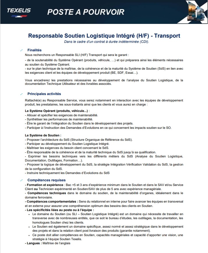 Offre d'emploi - Responsable Soutien Logistique Intégré  (H/F)