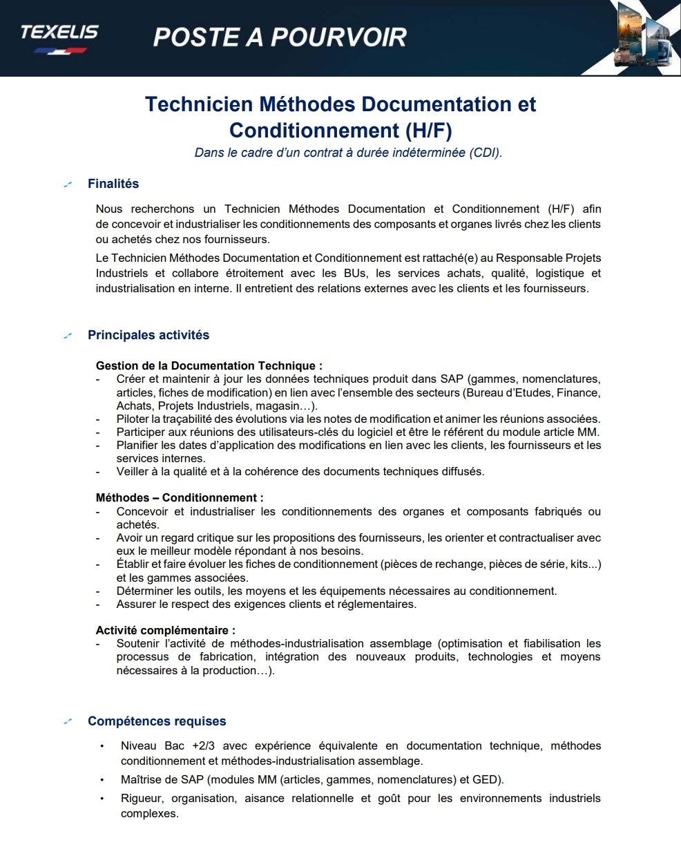 Offre d'emploi - Technicien méthodes industrialisation usinage (H/F)