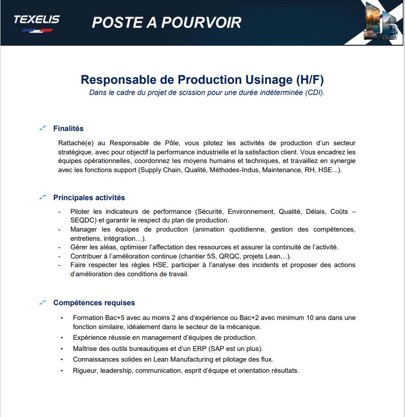 Offre d'emploi - responsable production (H/F)
