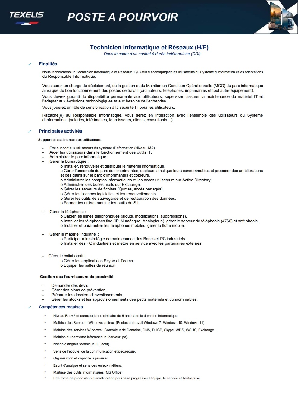 Offre d'emploi - tech informatique et réseaux (H/F)