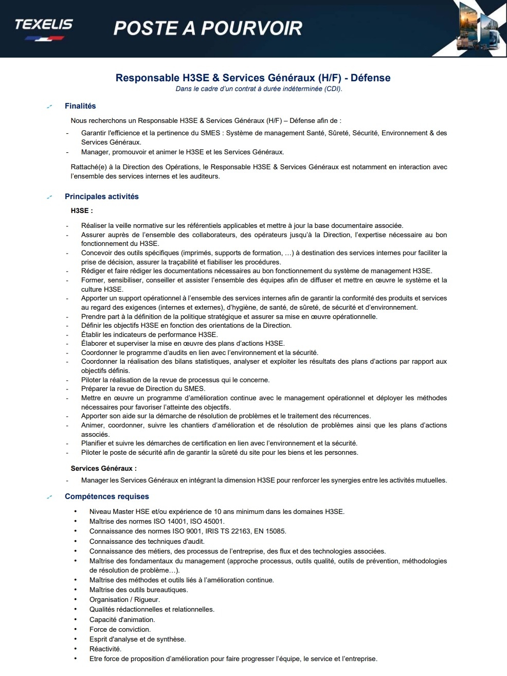 Offre d'emploi - ResponsableH3SE et SG (H/F)