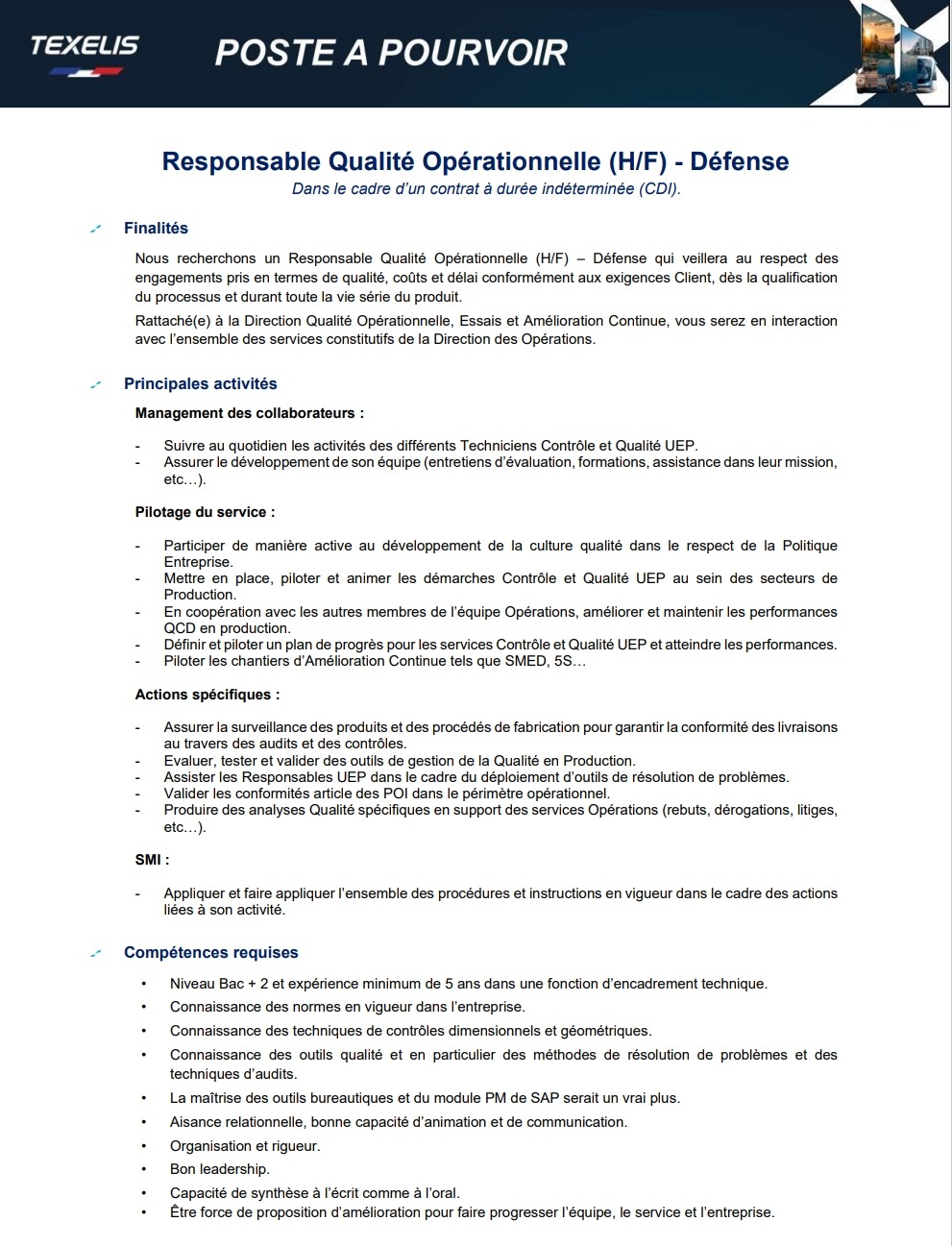 Offre d'emploi - Responsbale qualité opérationnelle (H/F)