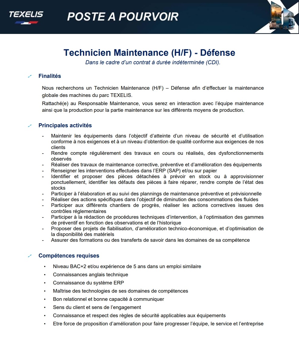 Offre d'emploi - Technicien maintenance (H/F) 2