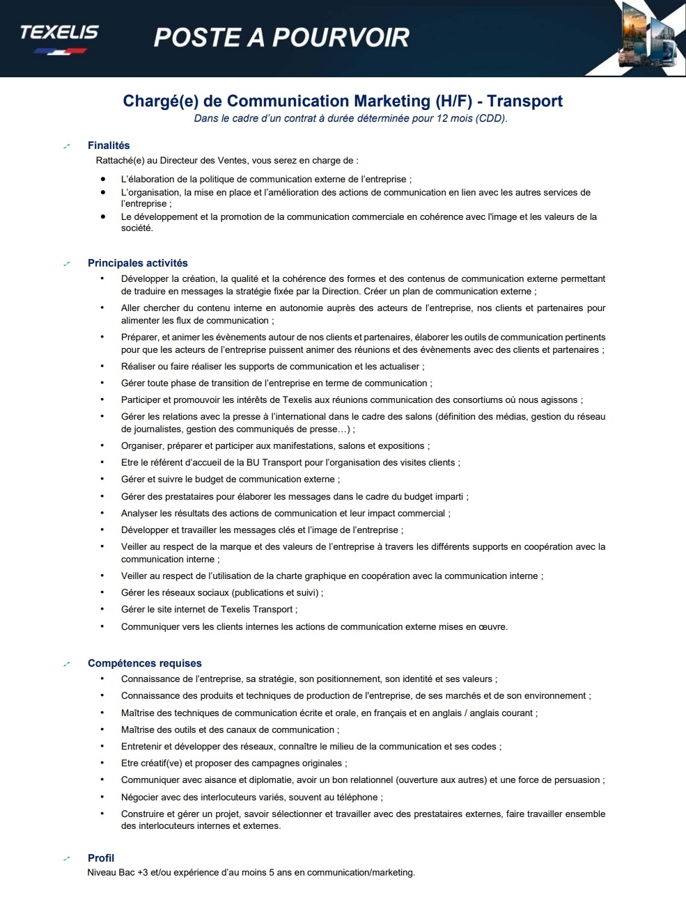 Offre d'emploi - charge communication marketing (H/F)